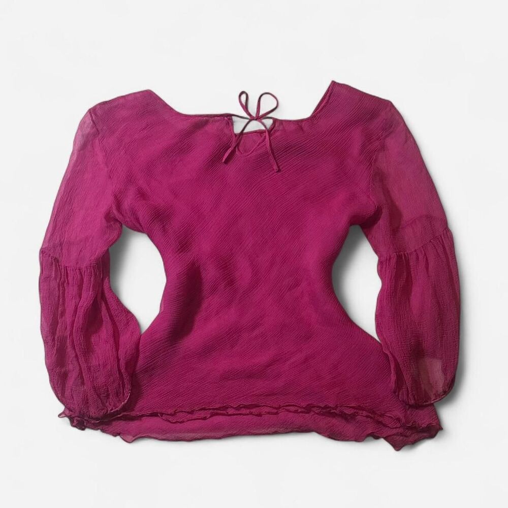 Pink silk long sleeve blouse with tie back detail